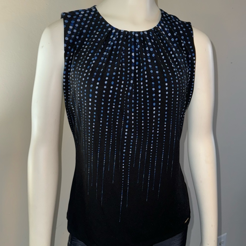 Calvin Klein blue & black sleeveless blouse